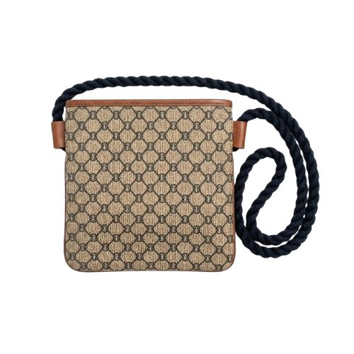 Monogram Canvas Crossbody Bag with Braided Rope Strap Beige and Brown