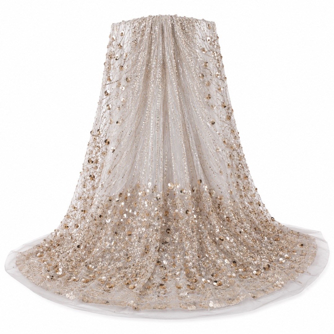 Luxury Champagne Gold Sequin Tulle Lace Fabric