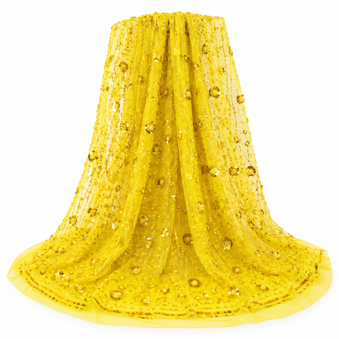 Luxury Sunshine Yellow Sequin Mesh Lace Fabric