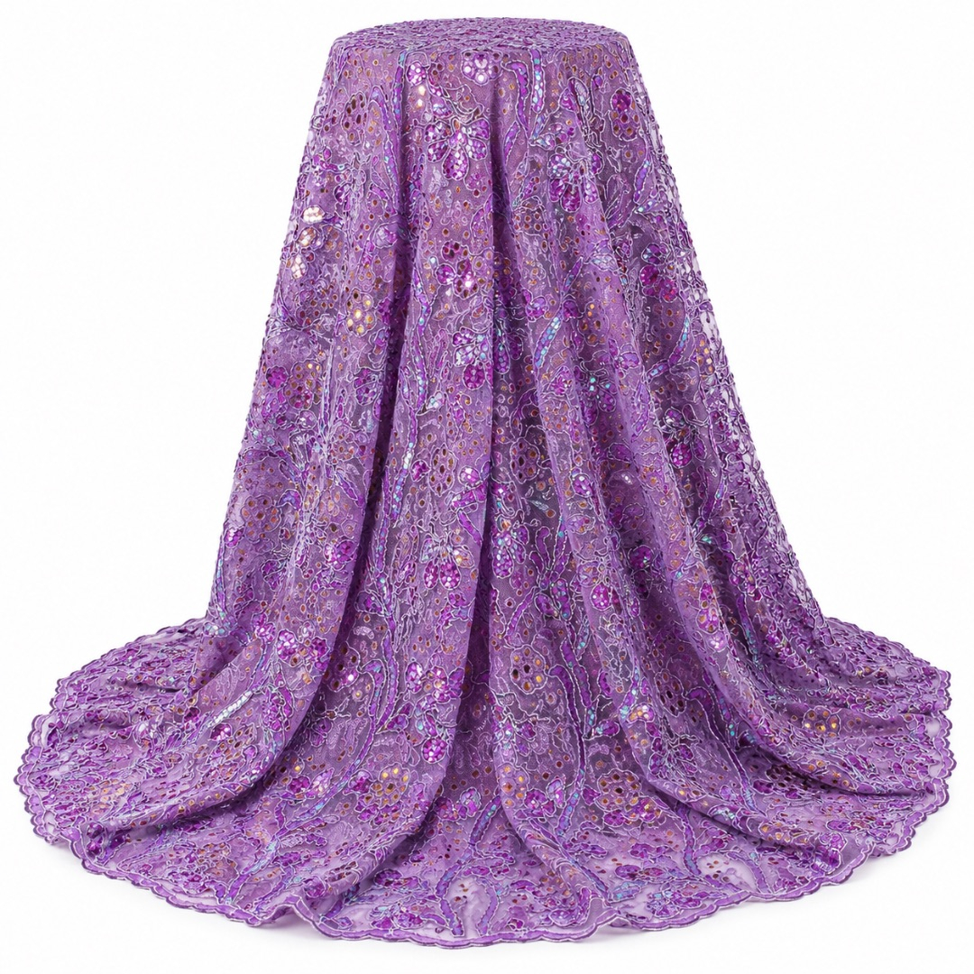 Luxury Lavender Iridescent Embroidered Lace Fabric