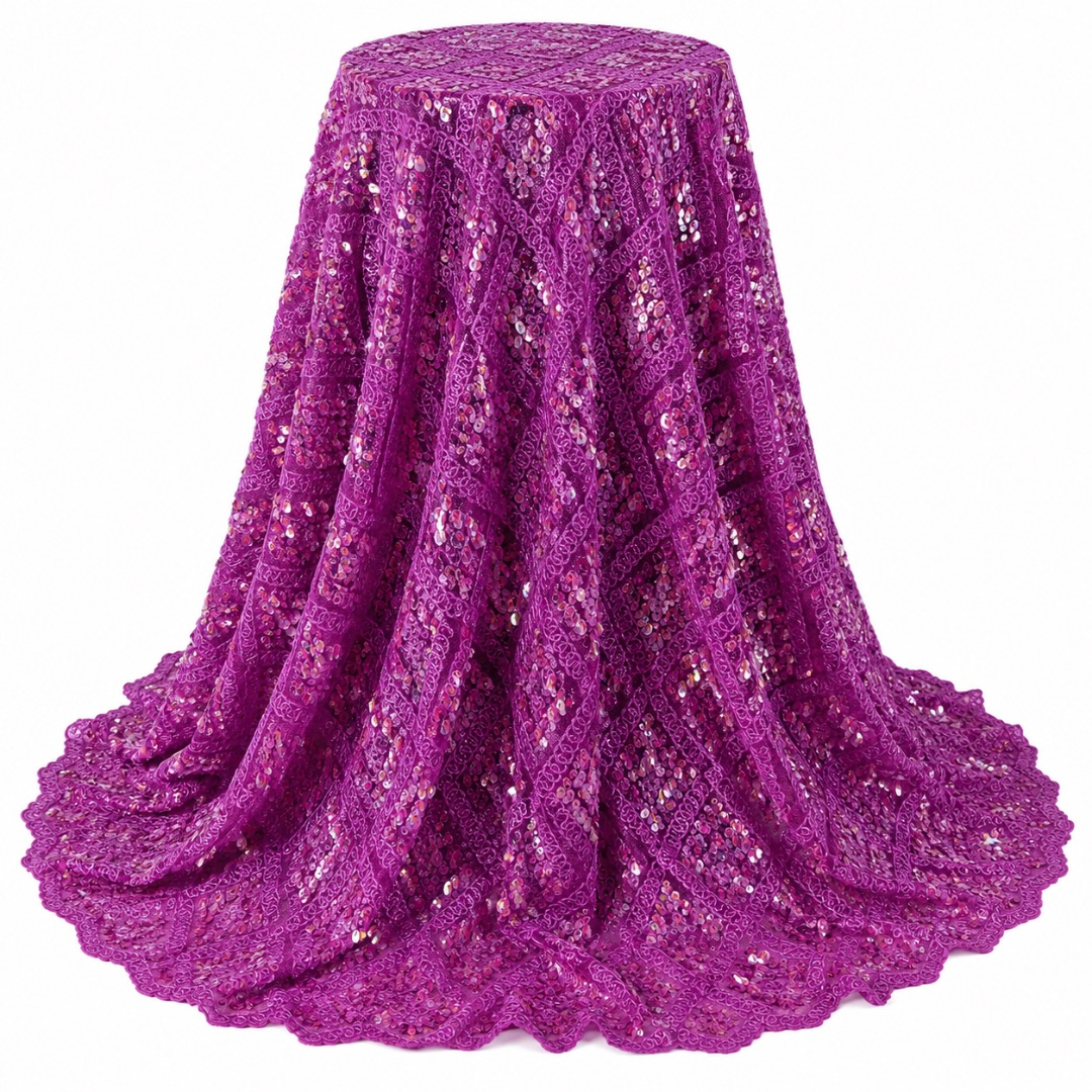 Luxury Magenta Geometric Sequin Lace Fabric