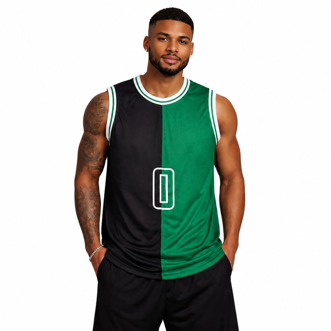 Two Tone Green and Black Mesh Basketball Jersey