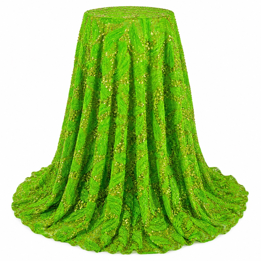 Luxury Lime Green Sequin Embroidered Lace Fabric
