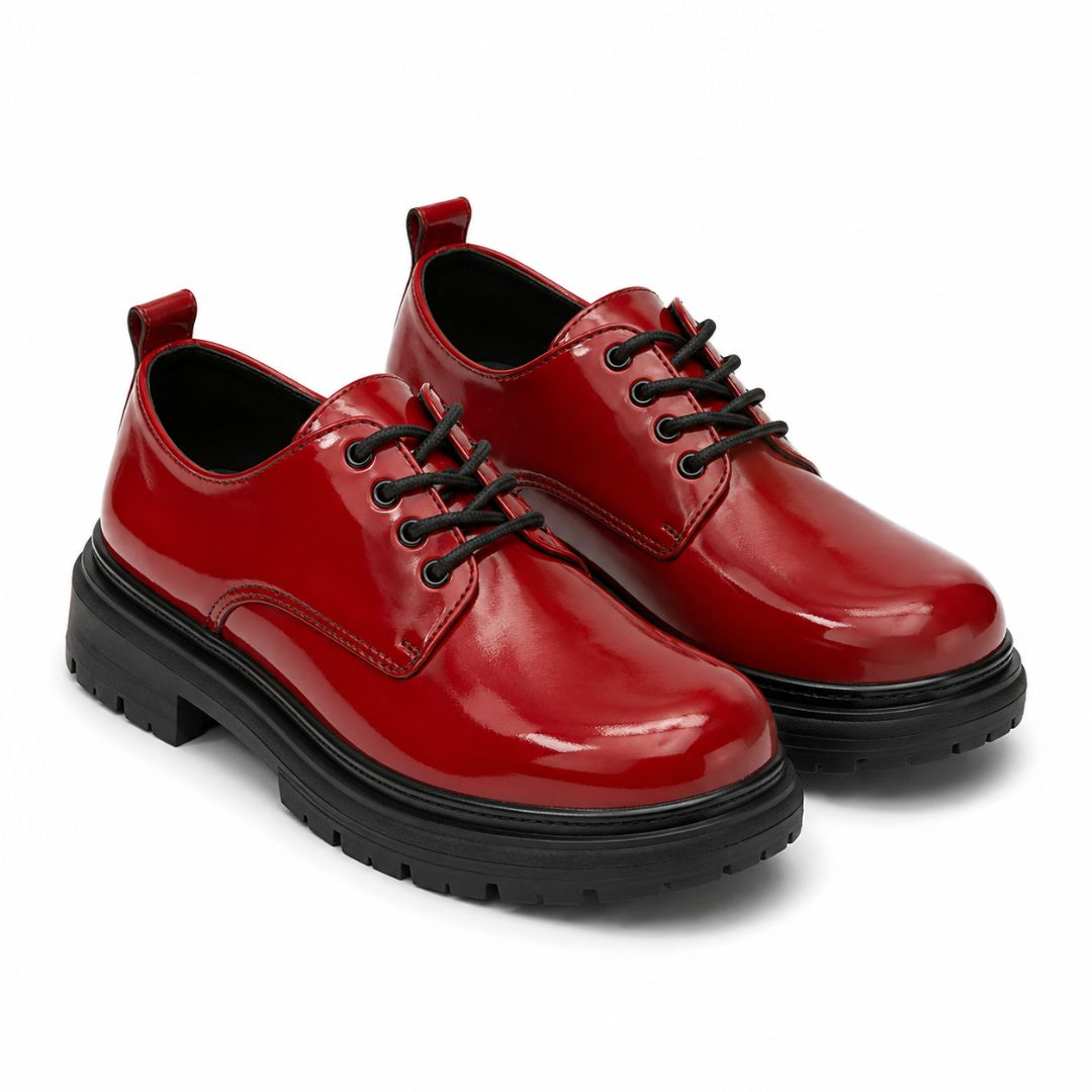 Mens Red Patent Leather Plain Toe Formal Shoe