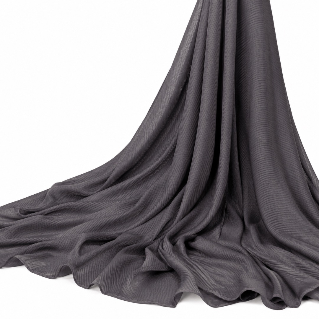 Luxury Charcoal Crinkle Chiffon Fabric