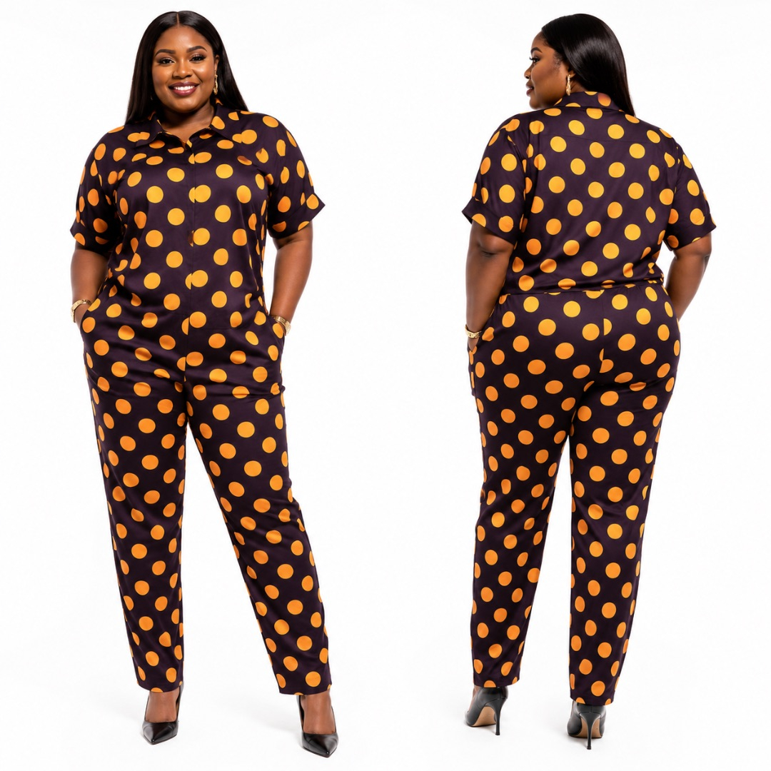 Unisex Chocolate Brown Orange Polka Dot Two Piece Set