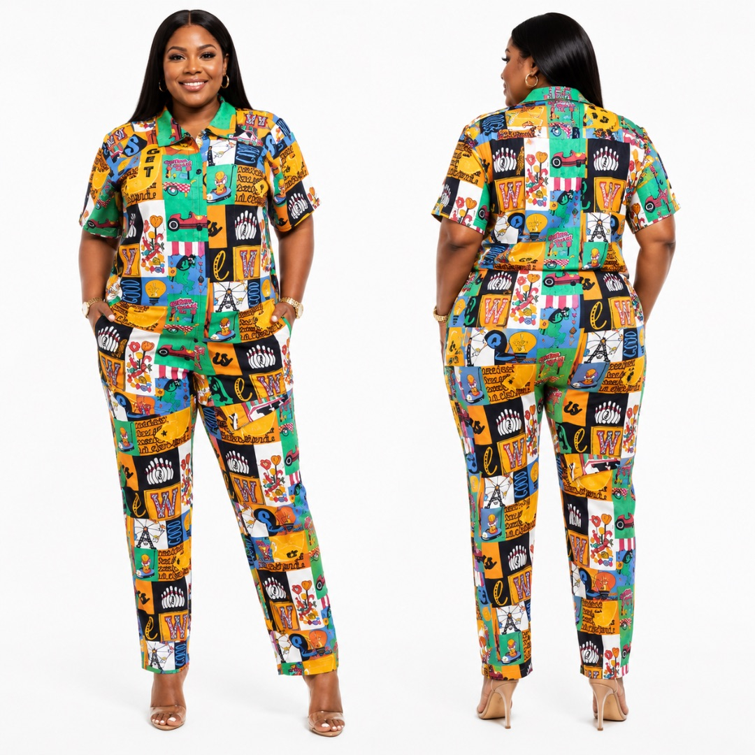 Womens Multicolor Artistic Print Two Piece Set