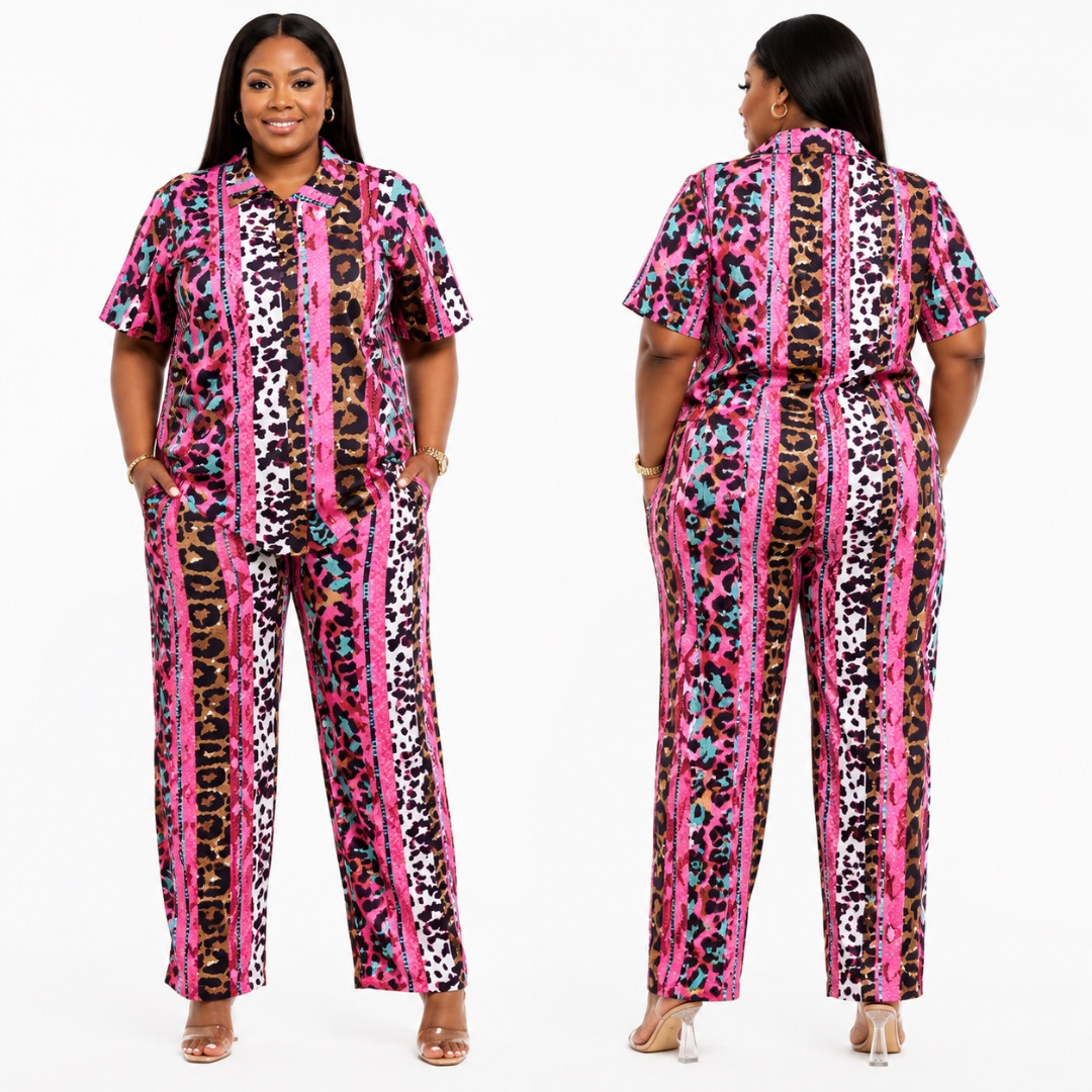 Womens Pink Mixed Animal Print Two Piece Set