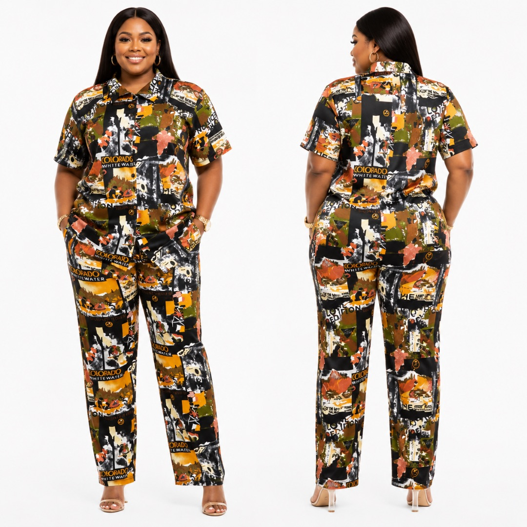 Womens Multicolor Graphic Print Two Piece Set