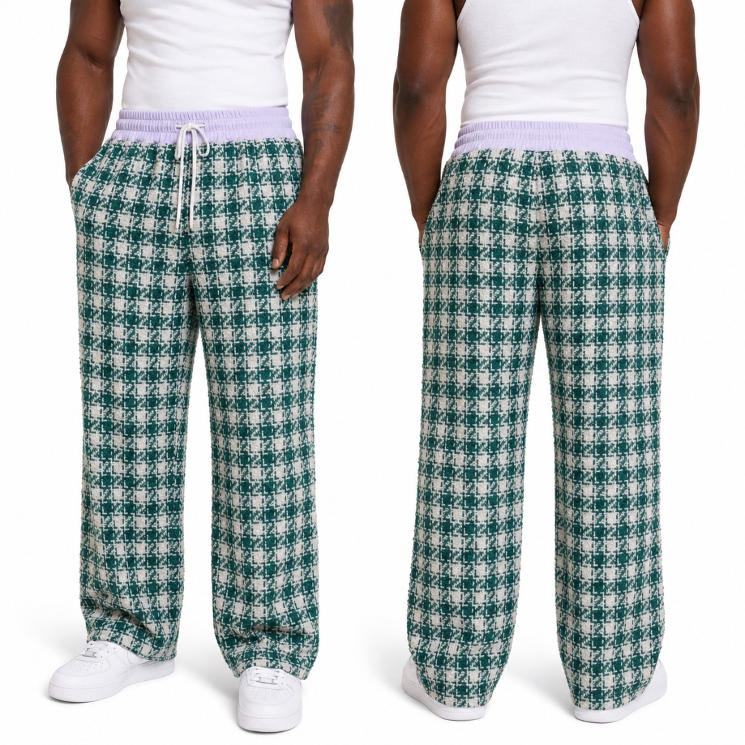 Unisex Green and White Abstract Print Palazzo Trousers