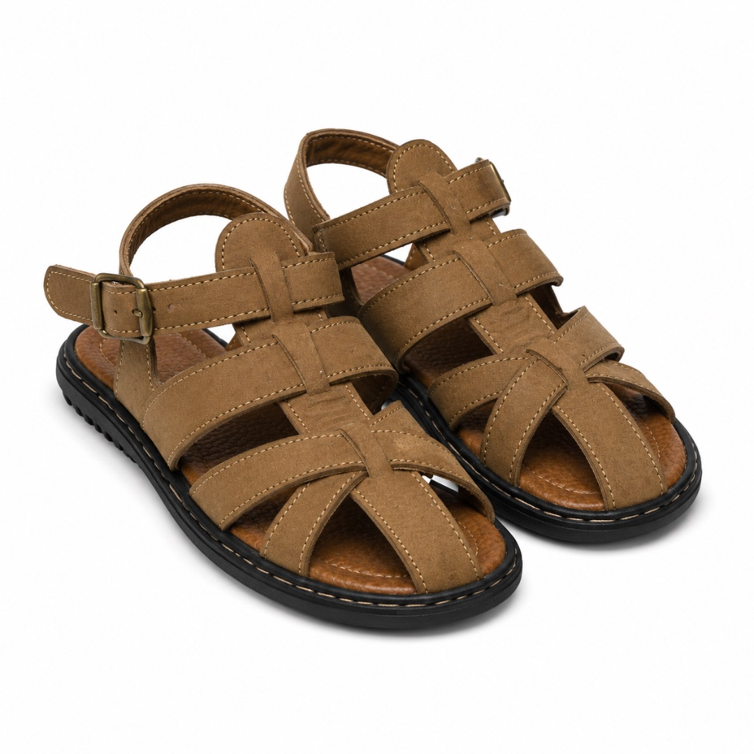Khaki Brown Multi Strap Casual Sandals