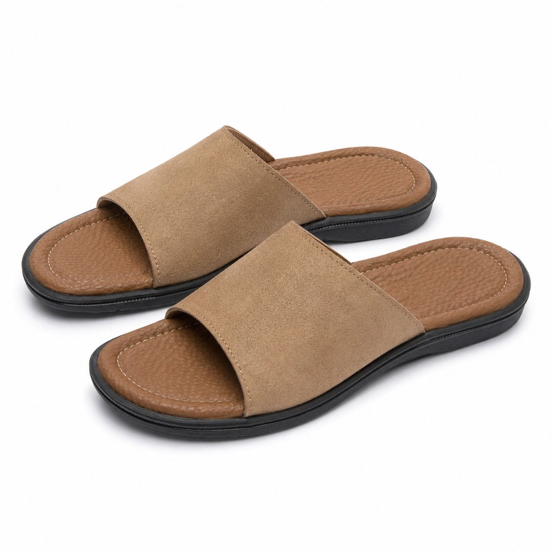 Mens Khaki Beige Minimal Slide Sandals