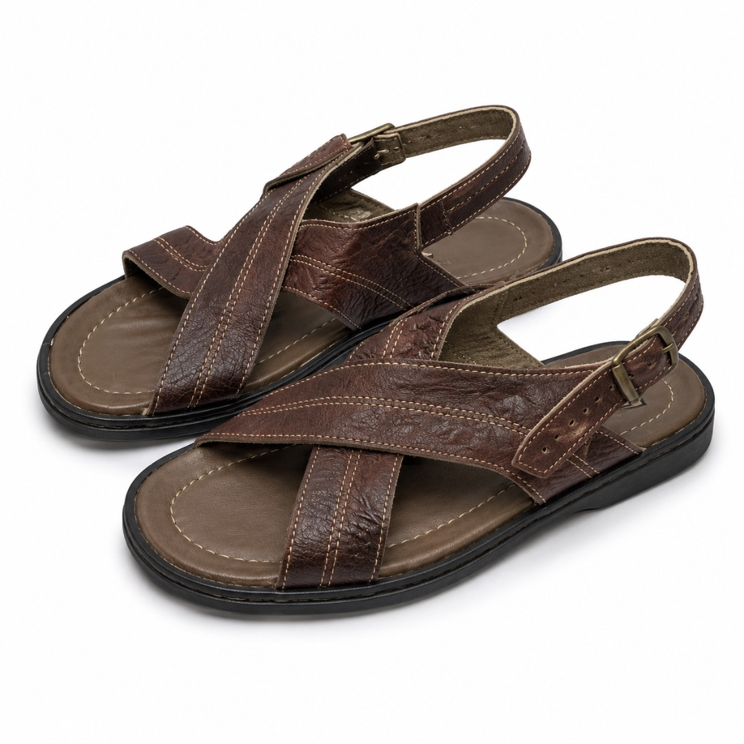 Mens Classic Brown Cross Strap Sandals