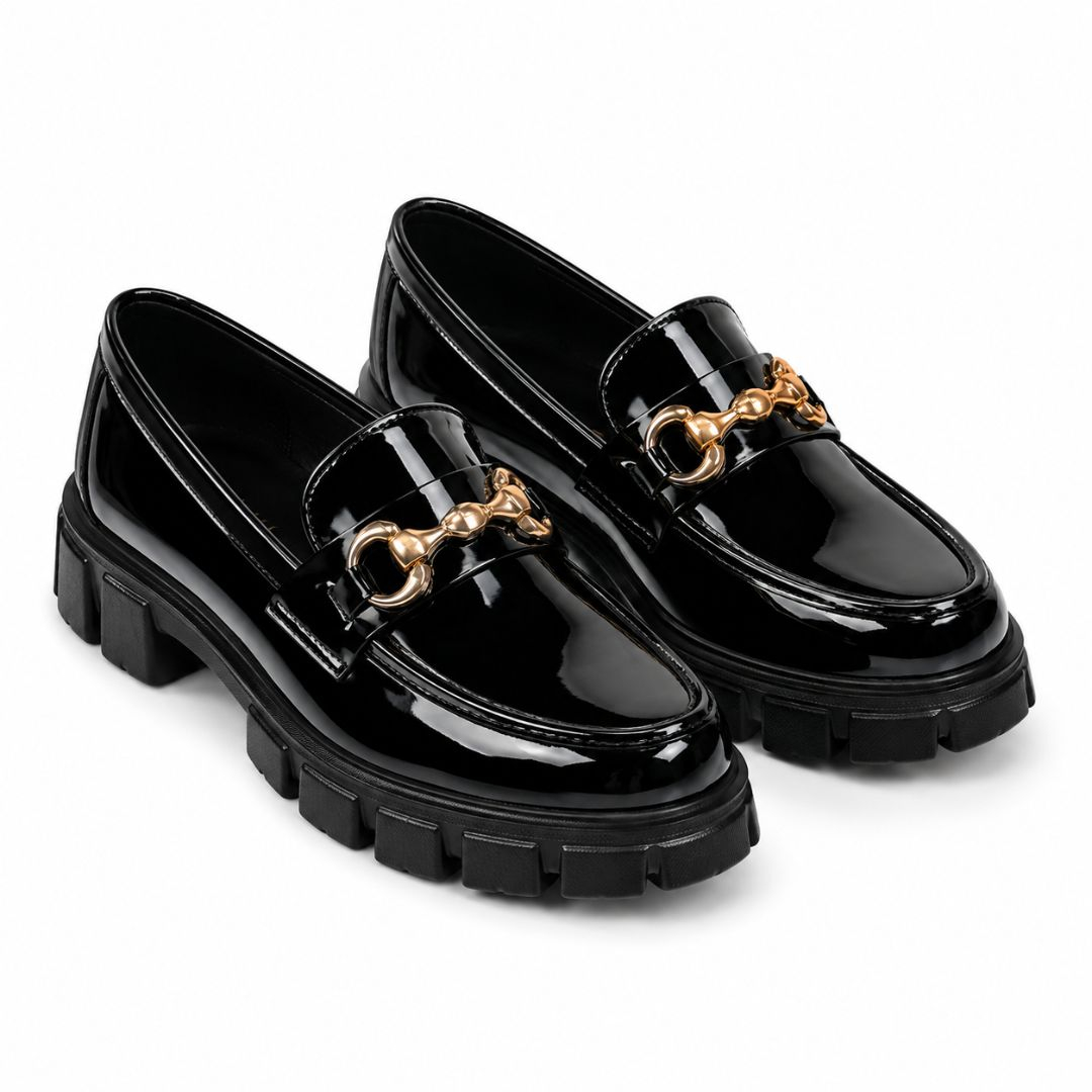 Unisex Black Patent Chunky Loafers