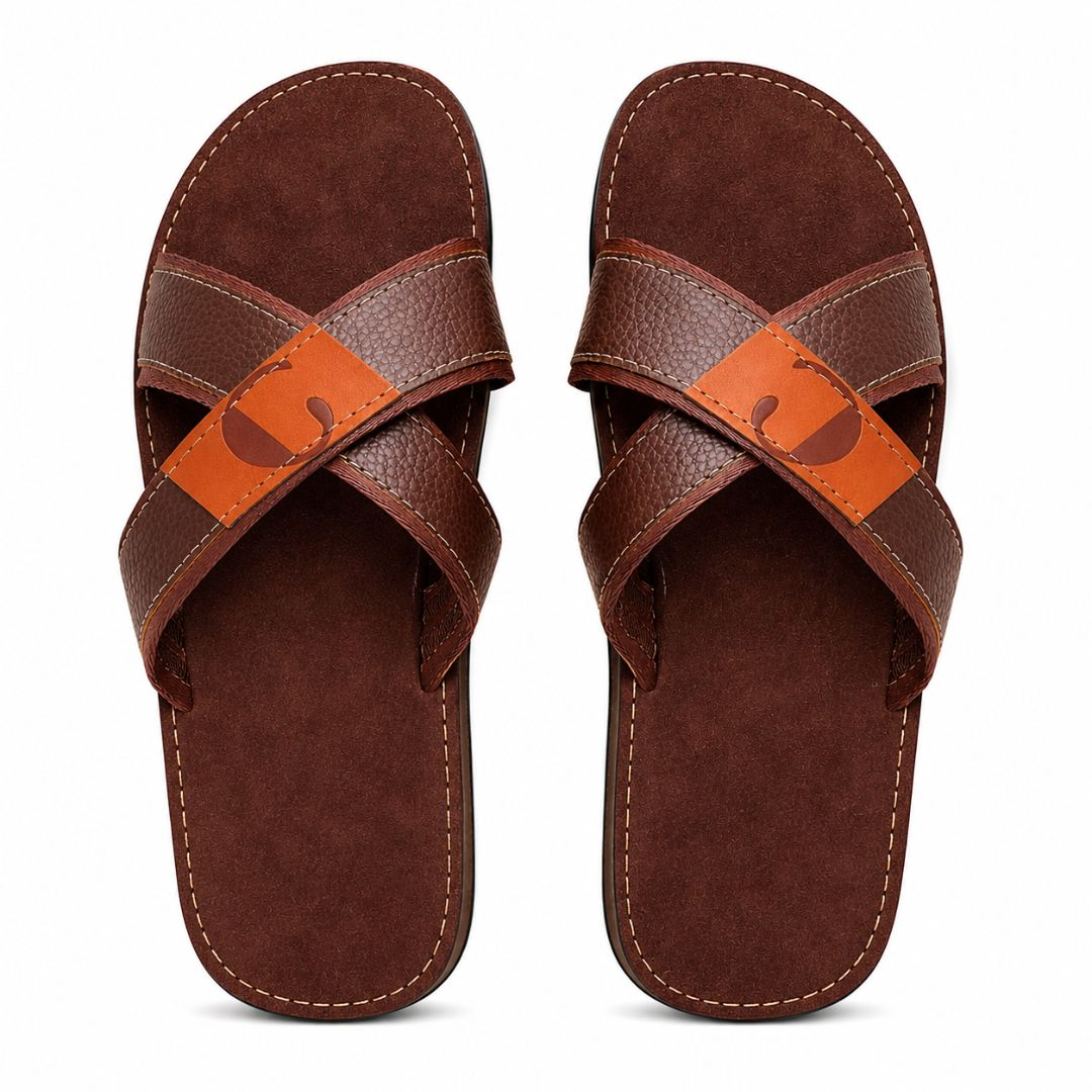 Men Brown Cross Strap Comfort Palms