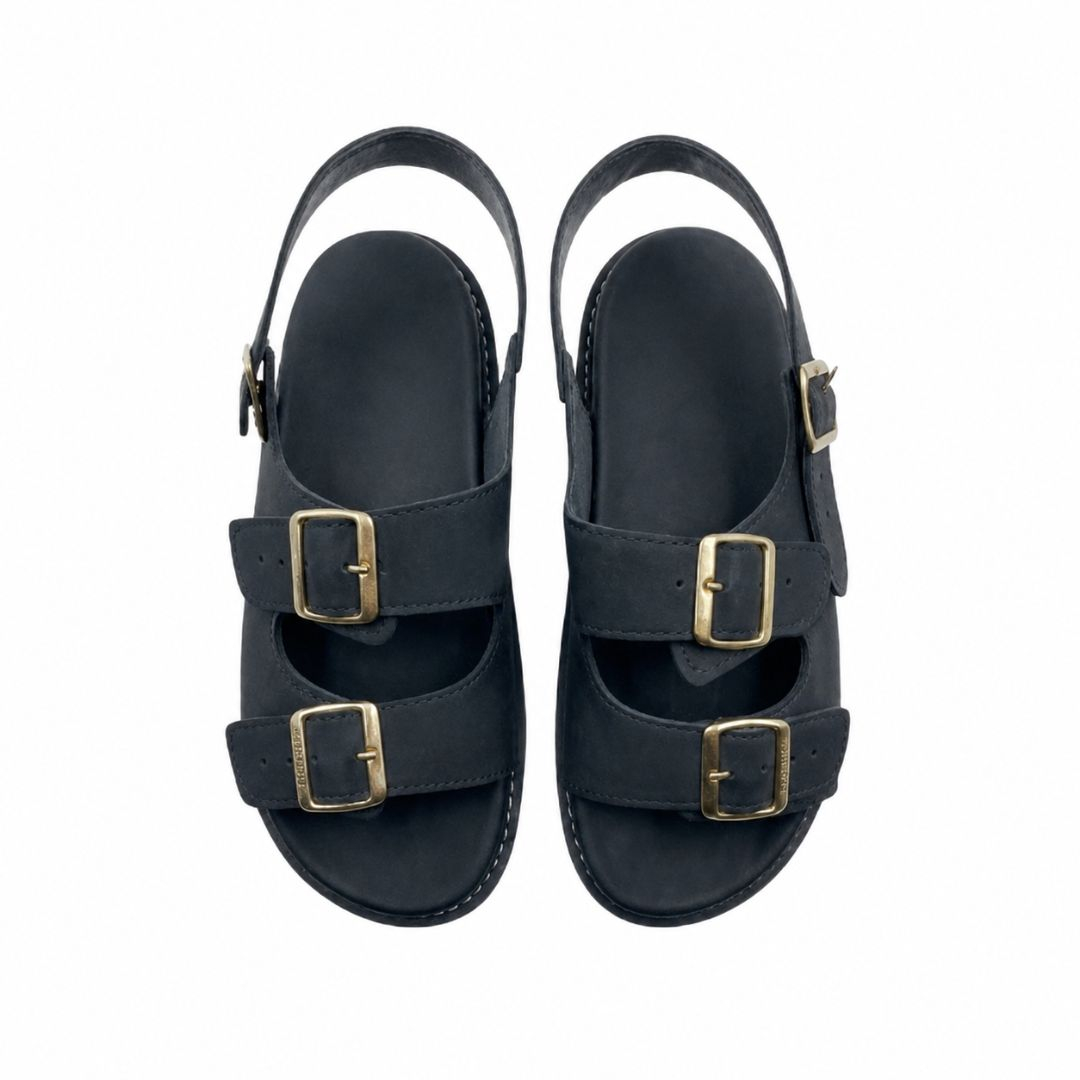 Premium Mens Black Double buckle Sandals