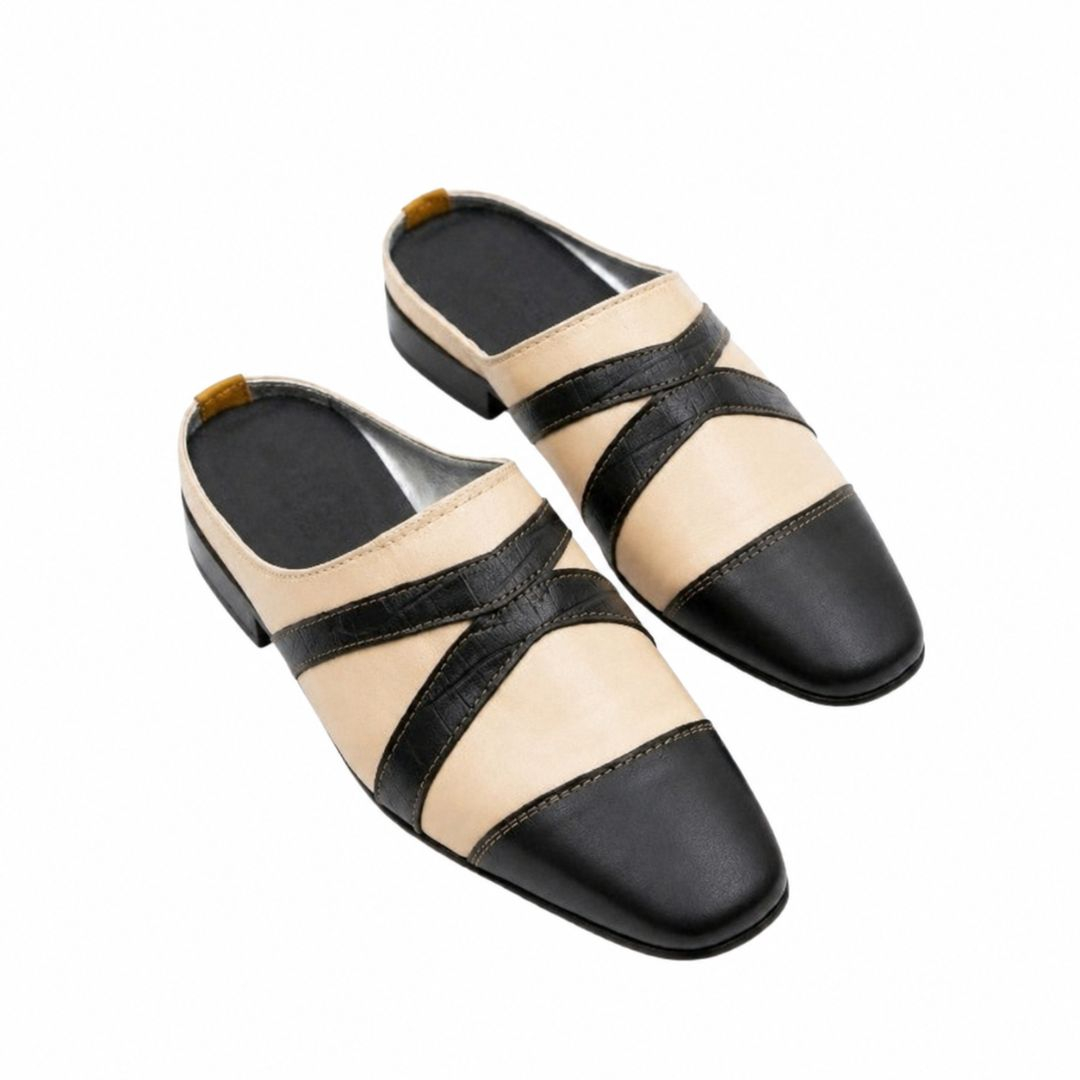 Two Tone Pointed Toe Mule Loafers