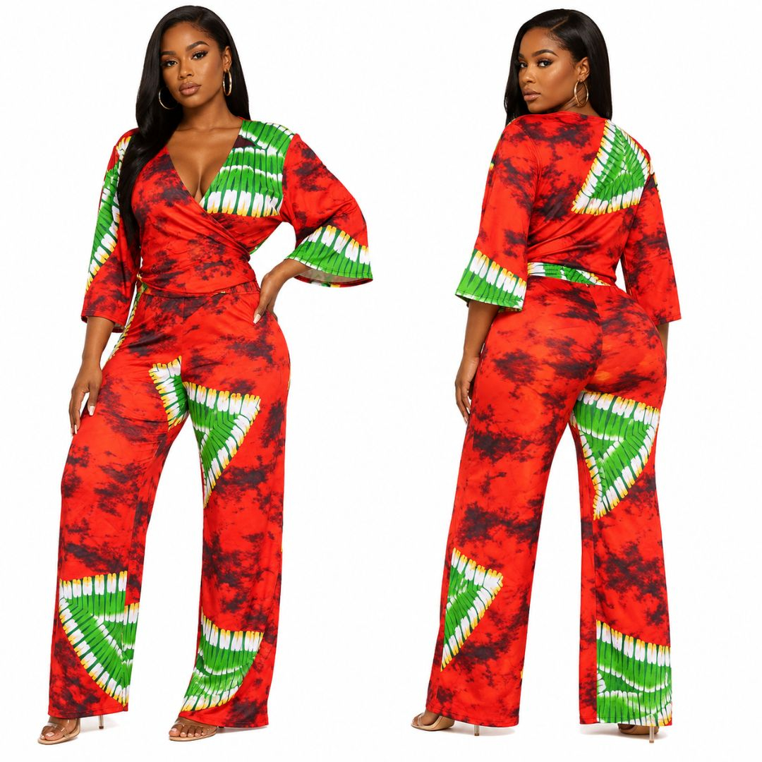 Womens Multicolor Ankara Wrap Jumpsuit