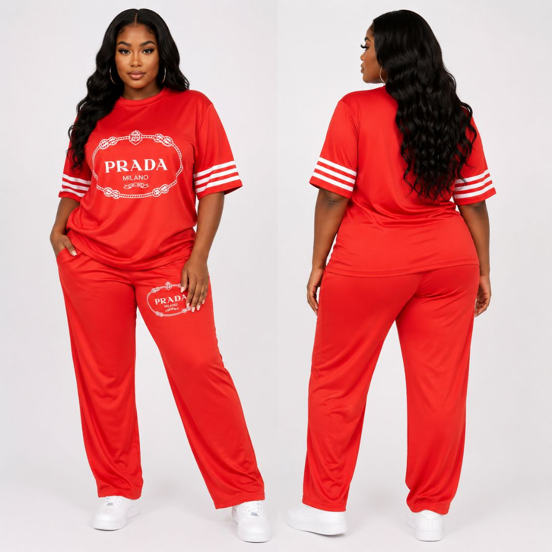 Vibrant Red Two Piece Casual Sporty Set