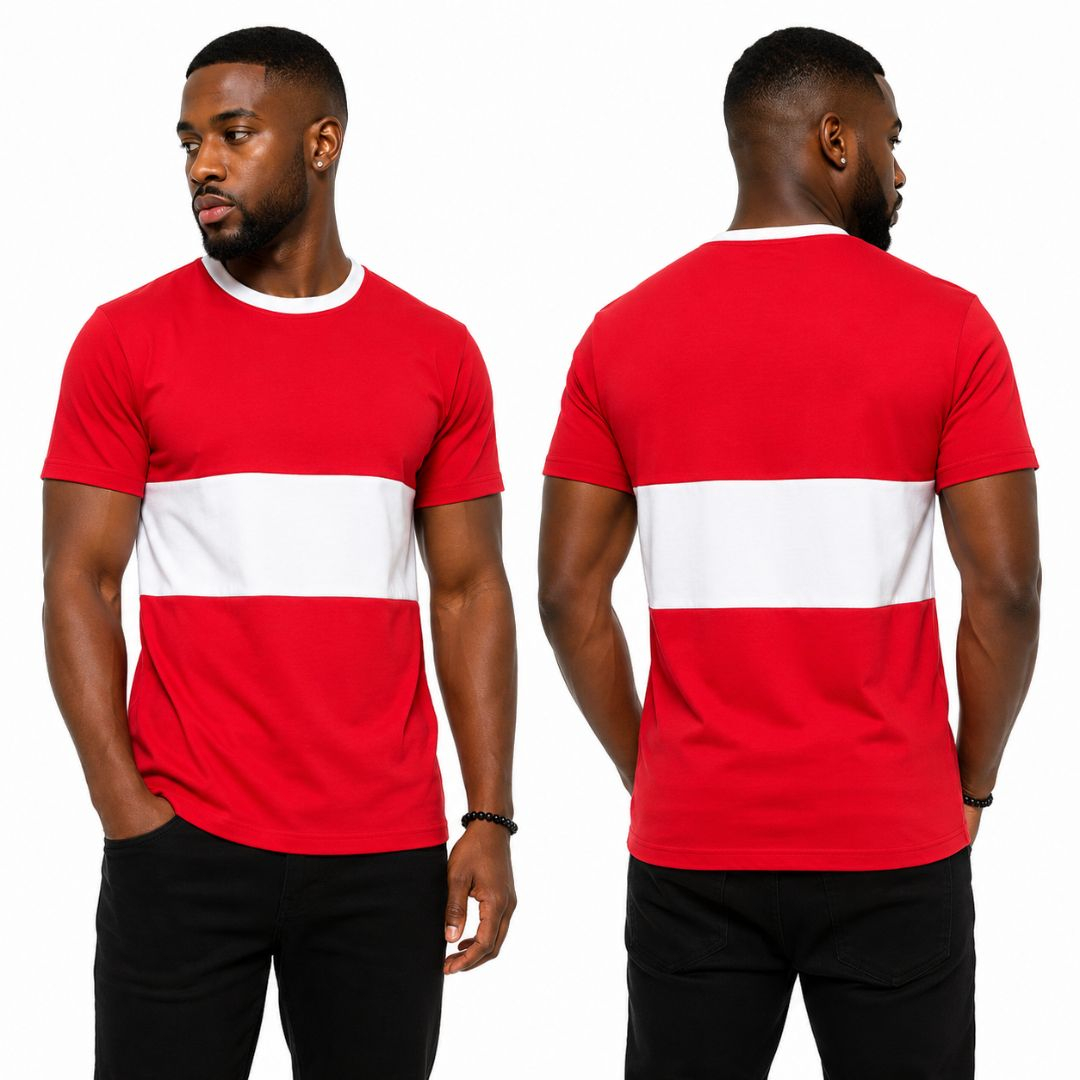 Unisex Red Colorblock Casual T Shirt