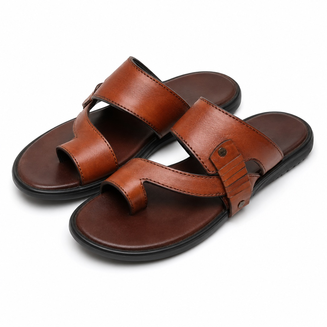 Mens  Brown Premium Toe Loop Leather Sandals