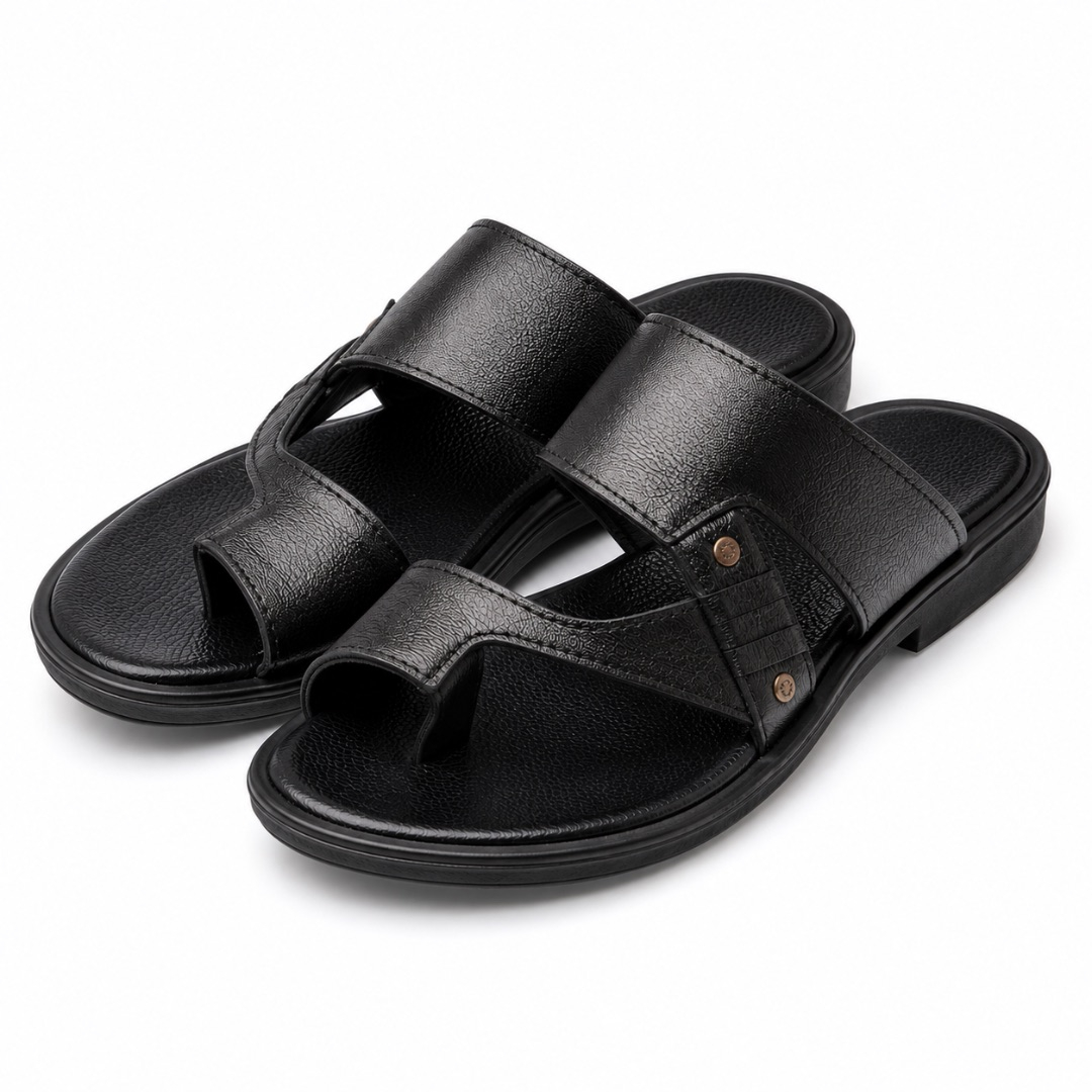 Mens  Black Premium Toe Loop Casual Sandals