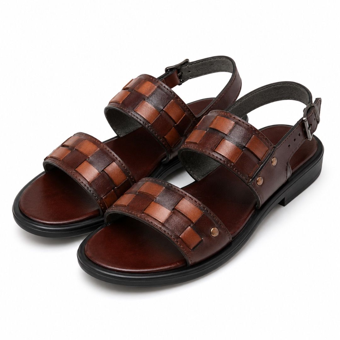 Mens  Brown Woven Strap Slingback Sandals
