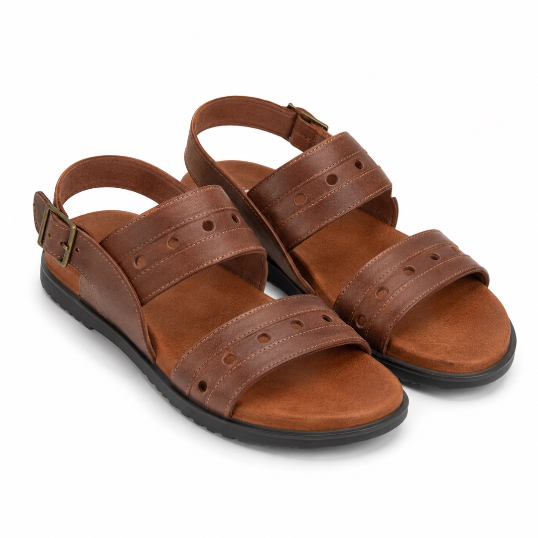 Mens  Brown Dual Strap Slingback Sandals