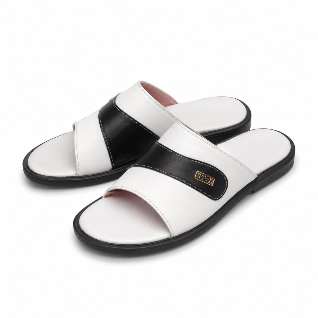 Mens  White and Black Minimalist Slide Sandals