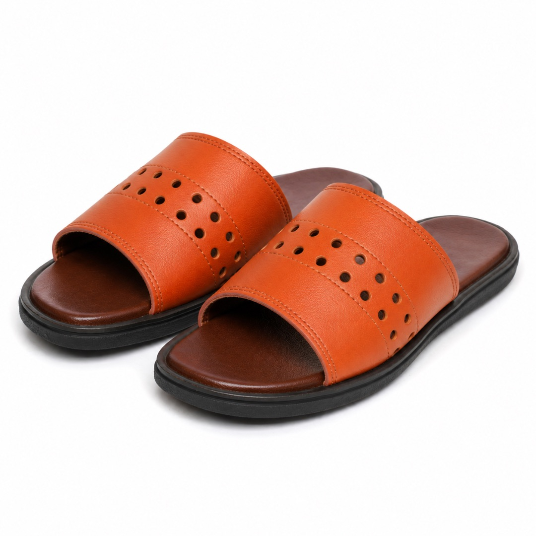 Mens two tone Perforated Comfort Slide Sandals