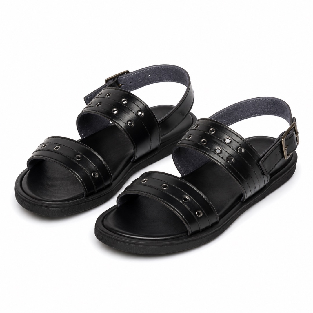 Mens  Black Dual Strap Slingback Sandals