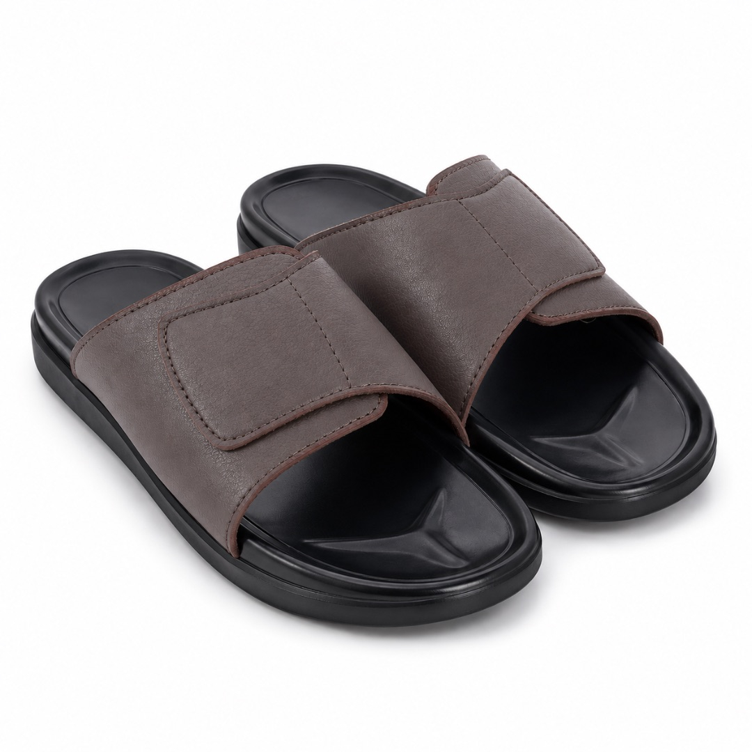 Mens  Brown Premium Comfort Slide Sandals