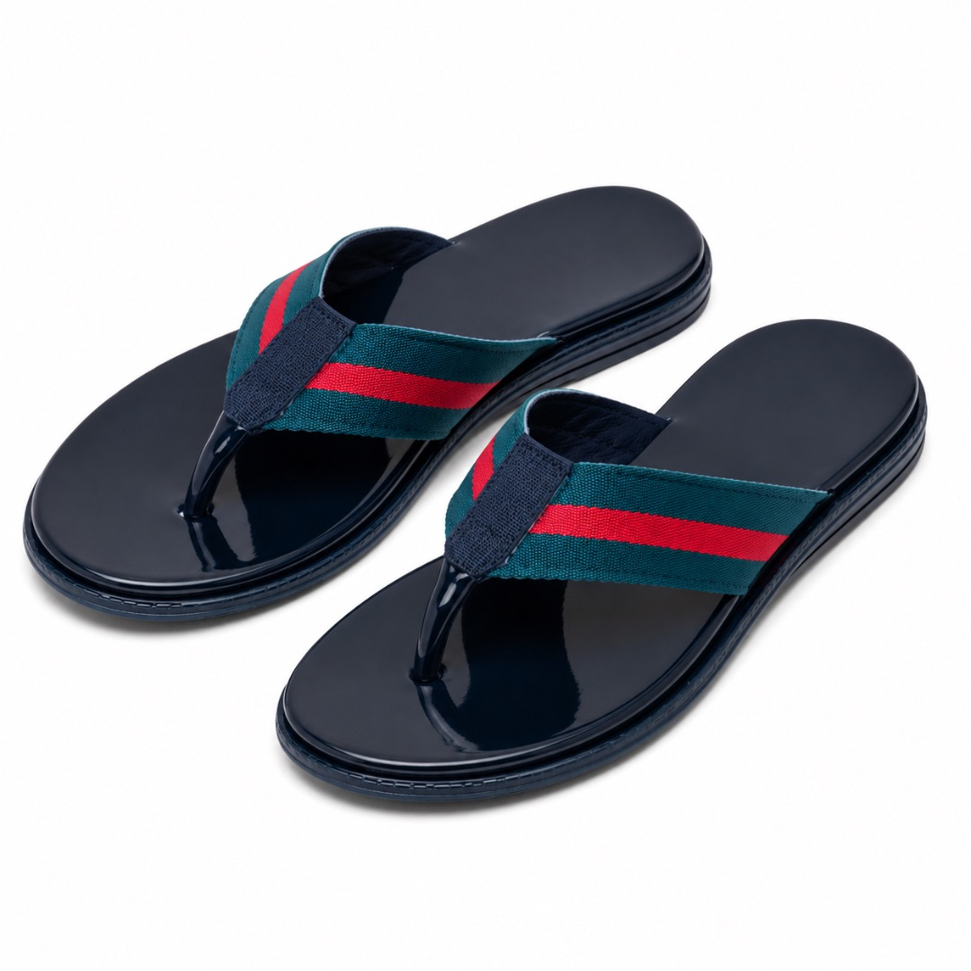 Mens  Navy Blue Stripe Toe Post Sandals