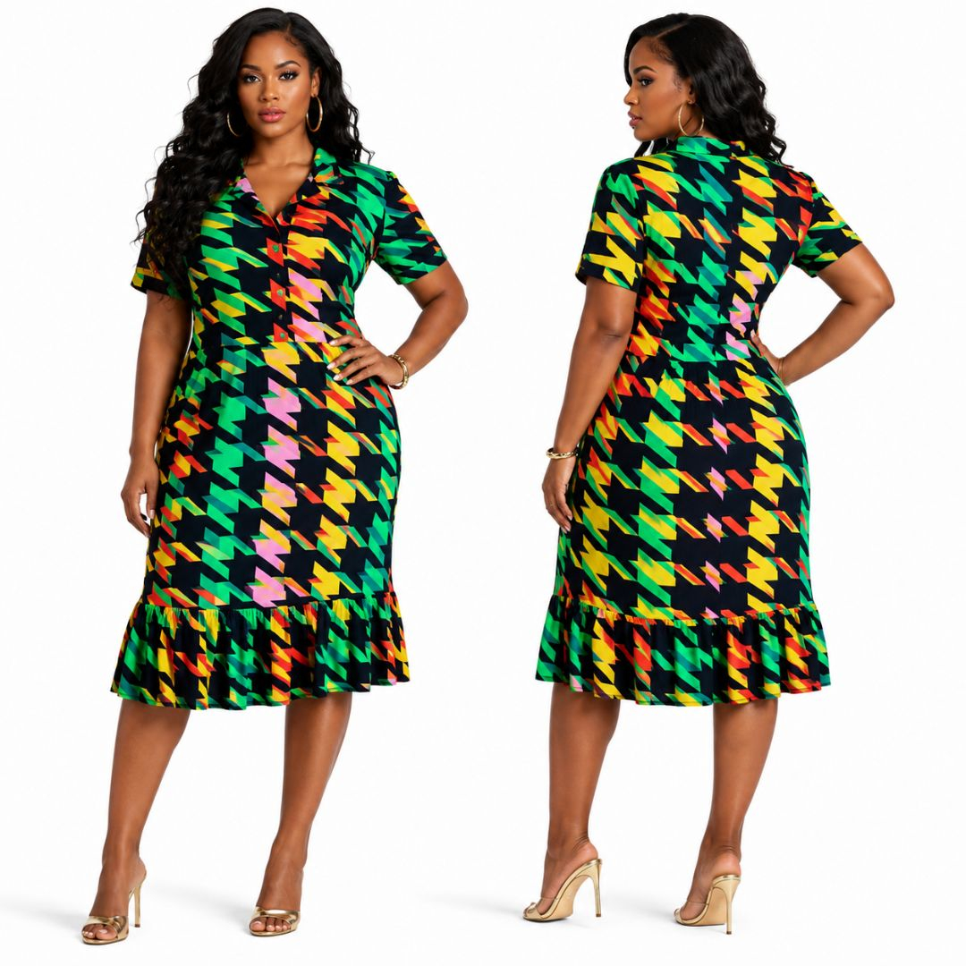 Womens Multicolor Geometric Print Midi Dress