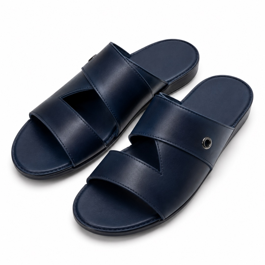 Mens  Navy Blue Cross Strap Slide Sandals