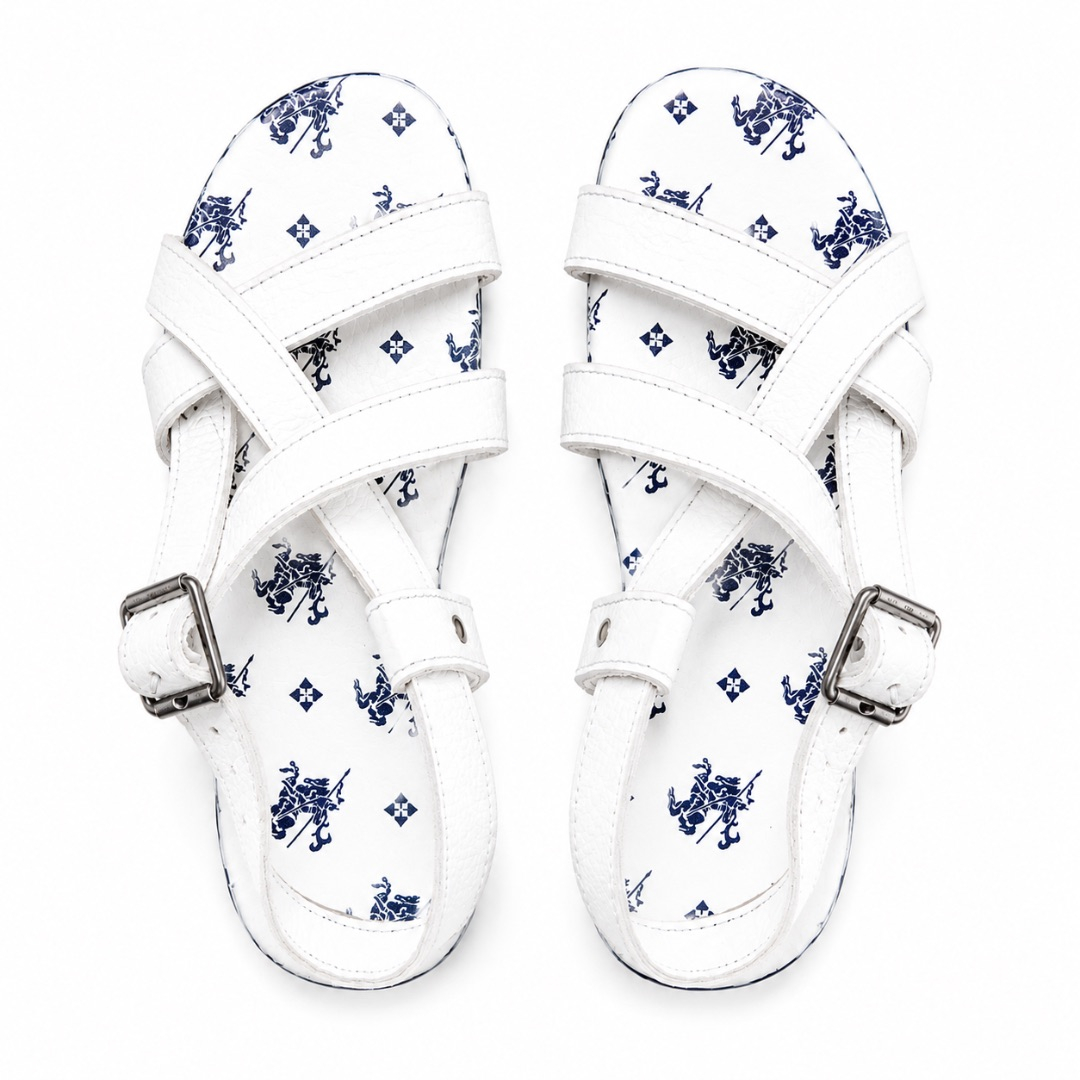 Mens  White Cross Strap Slingback Sandals