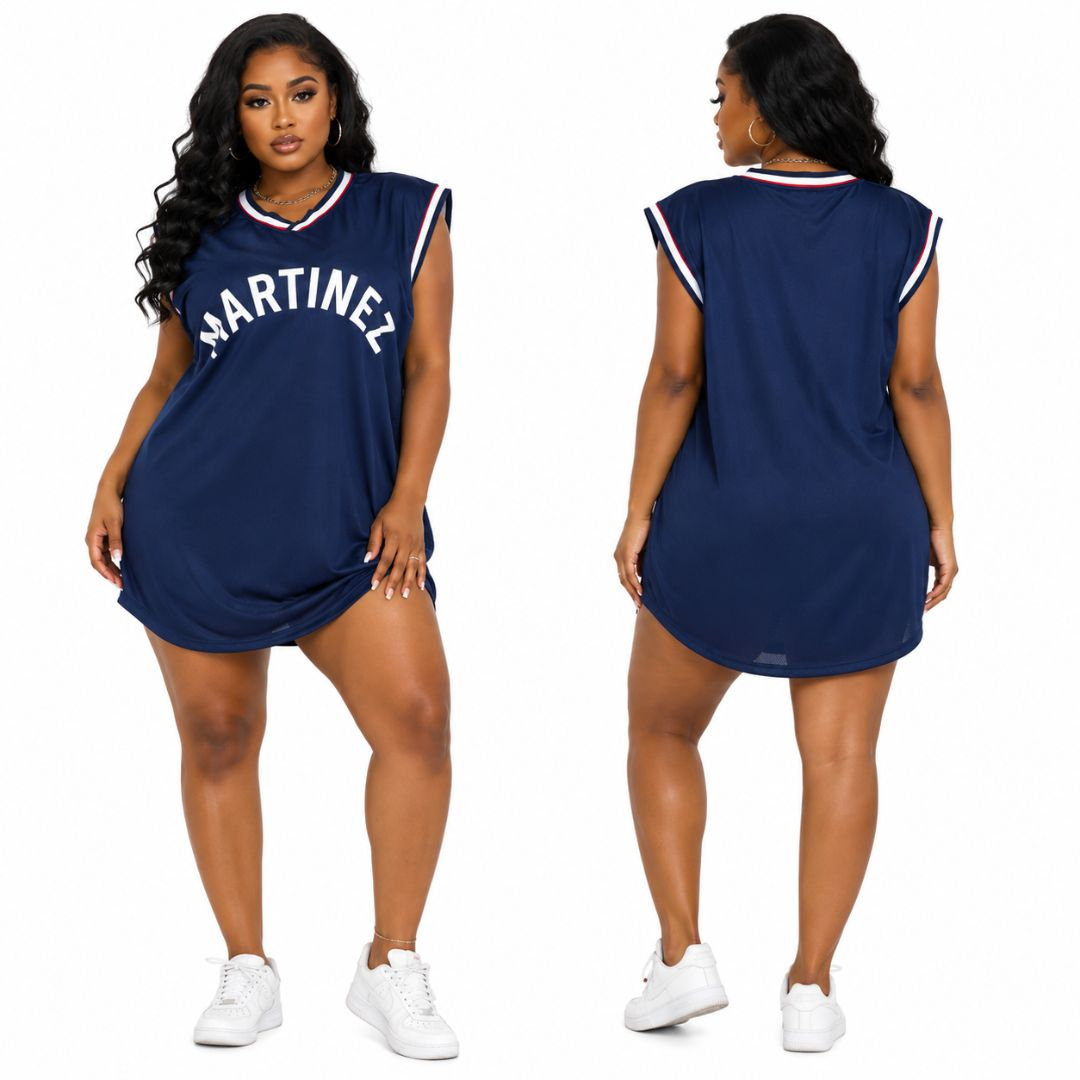 Womens Navy Blue Oversized Jersey Dress