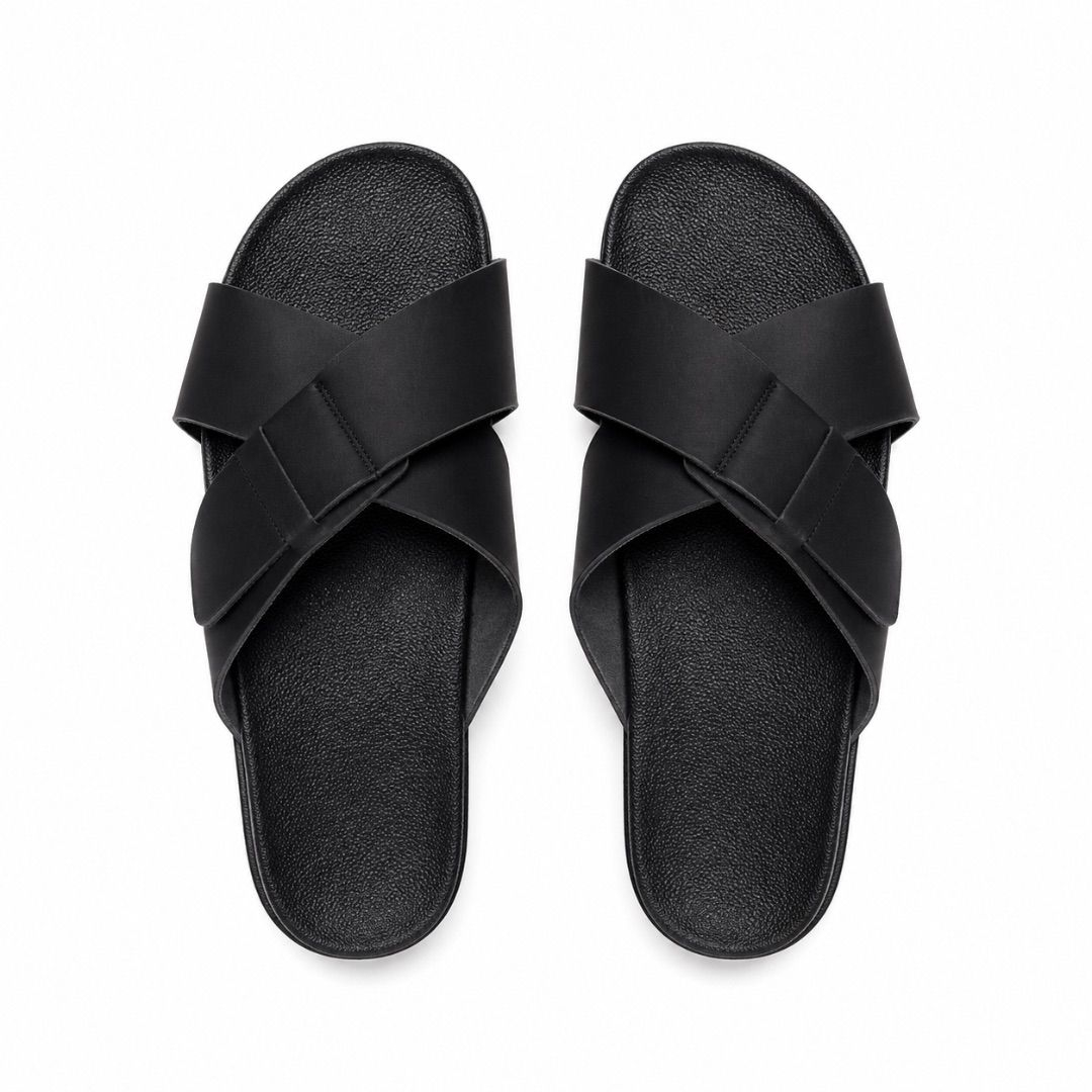 Quality Men Black Layered Casual SlipOn Slippers