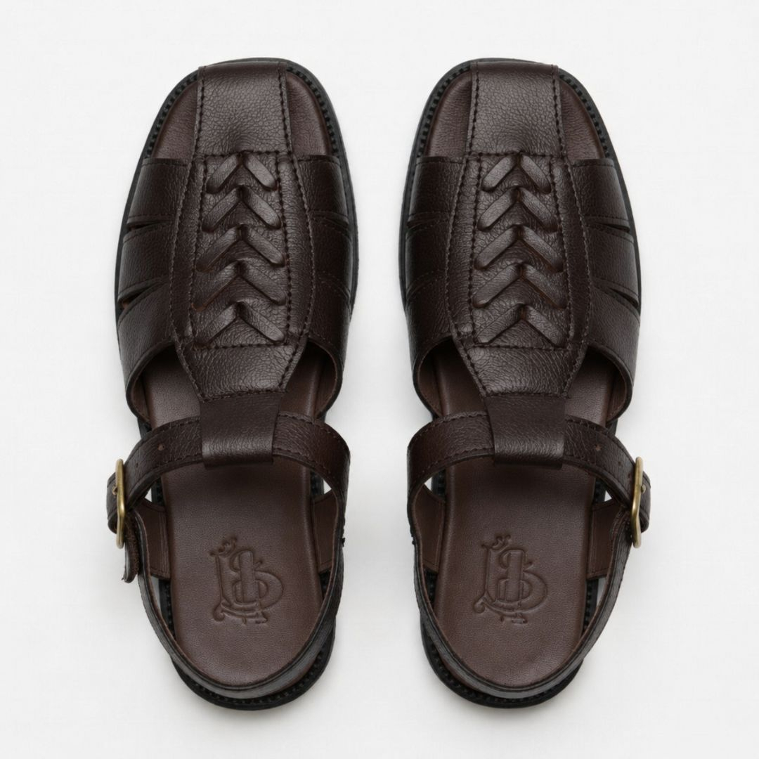 Handcrafted Dark Brown Leather Peshawari Chappal