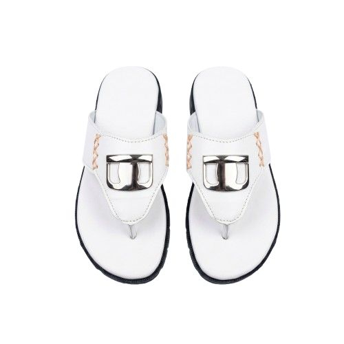 White Strap Sandals with Buckle Detail