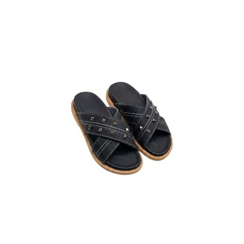 Black Slide Sandals with Studded Straps