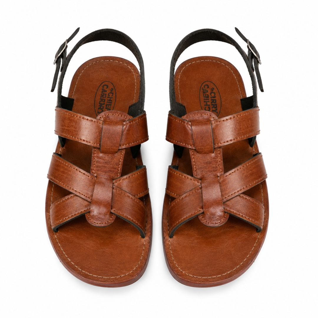 Brown Faux Leather Multi Strap Slingback Sandals