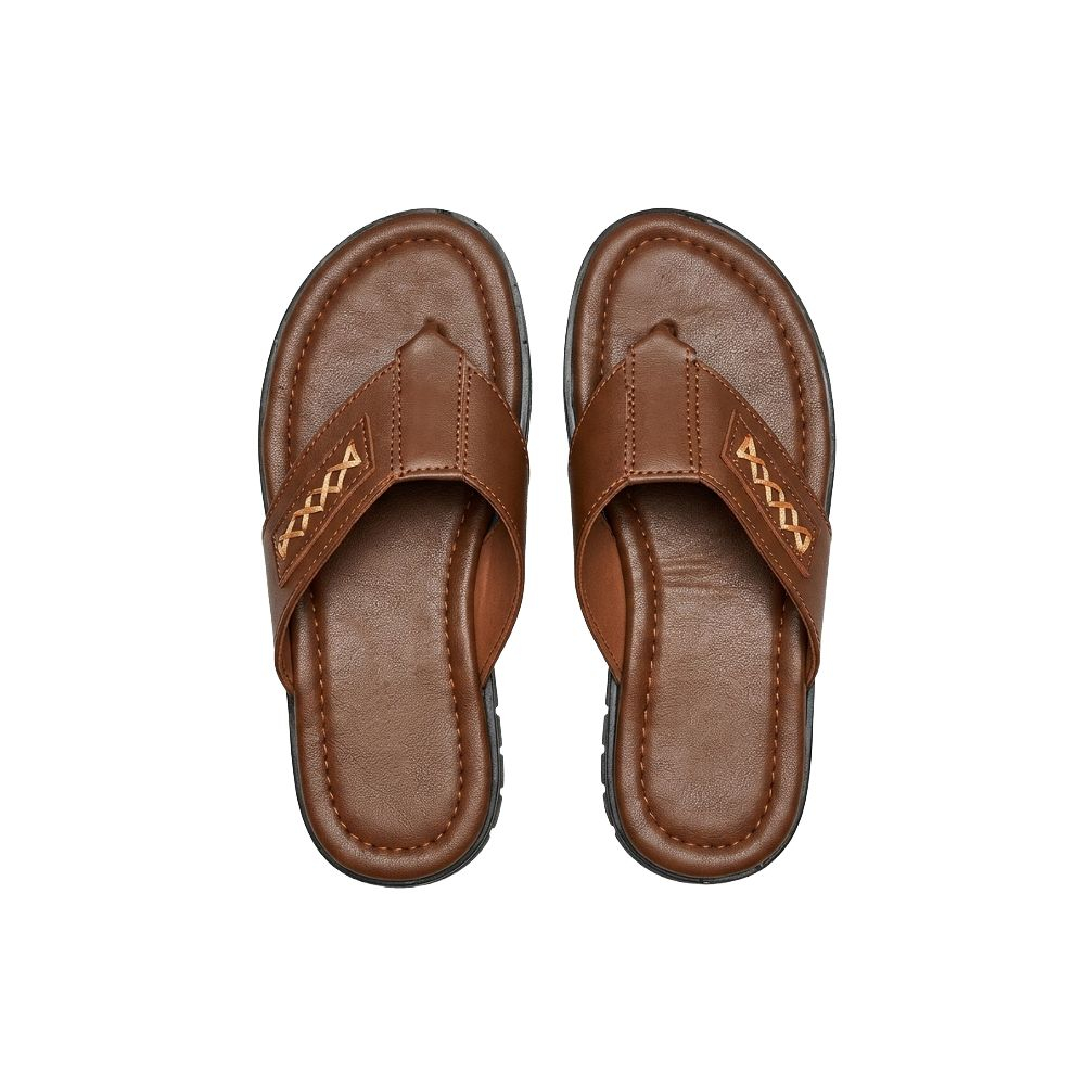 Mens Brown Interwoven Leather Style Thong Sandals