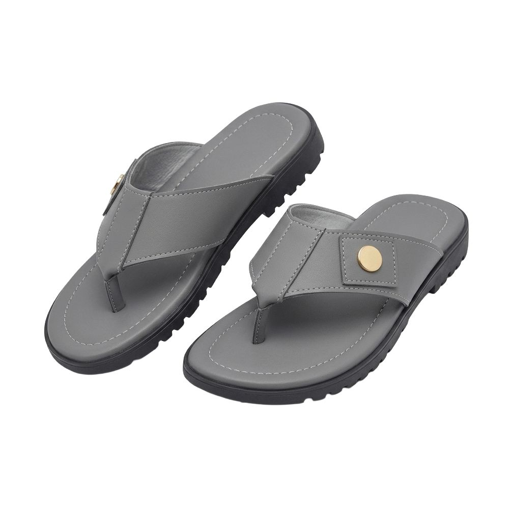 Mens Grey Textured Thong Sandals