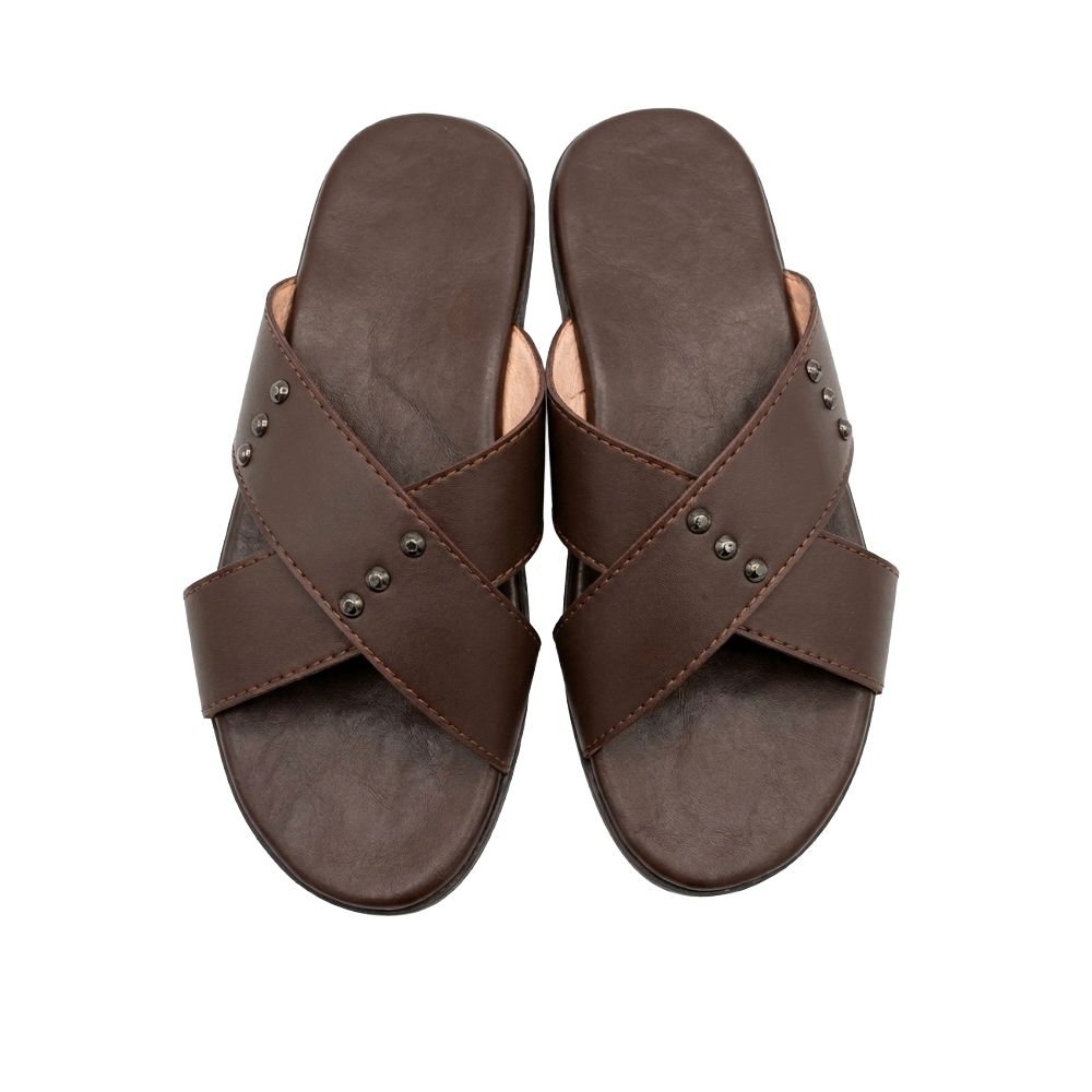 Brown Leather Slide Sandals