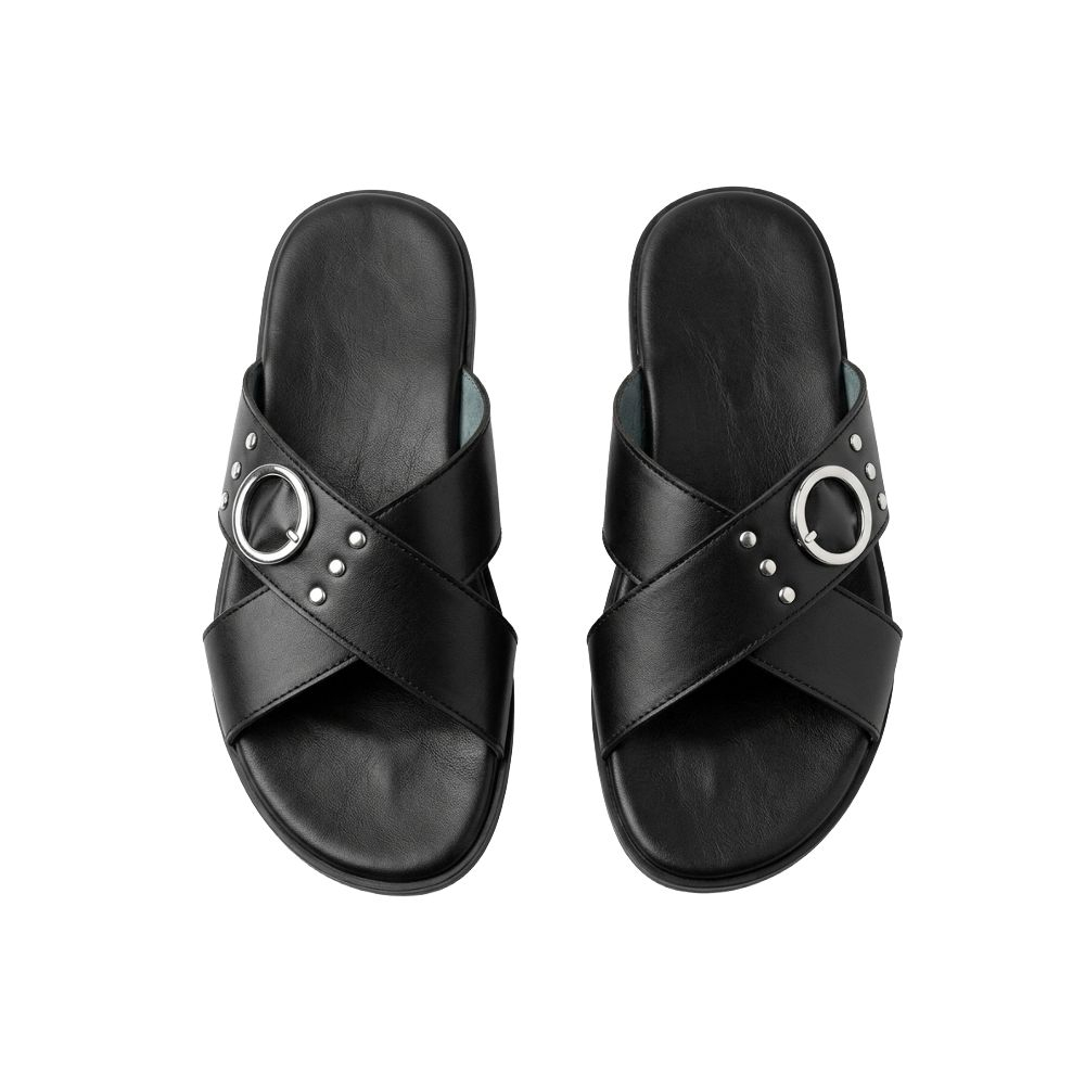 Mens Criss Cross Black Leather Sandals