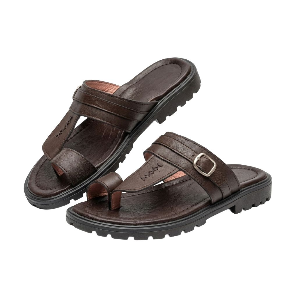 Wide Strap Leather Slide Sandals