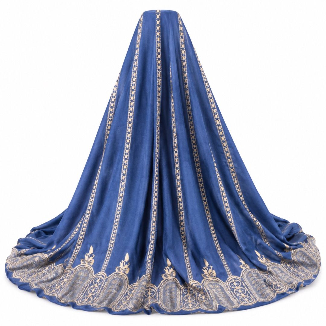 Luxury Royal Blue Embroidered Stripe Fabric