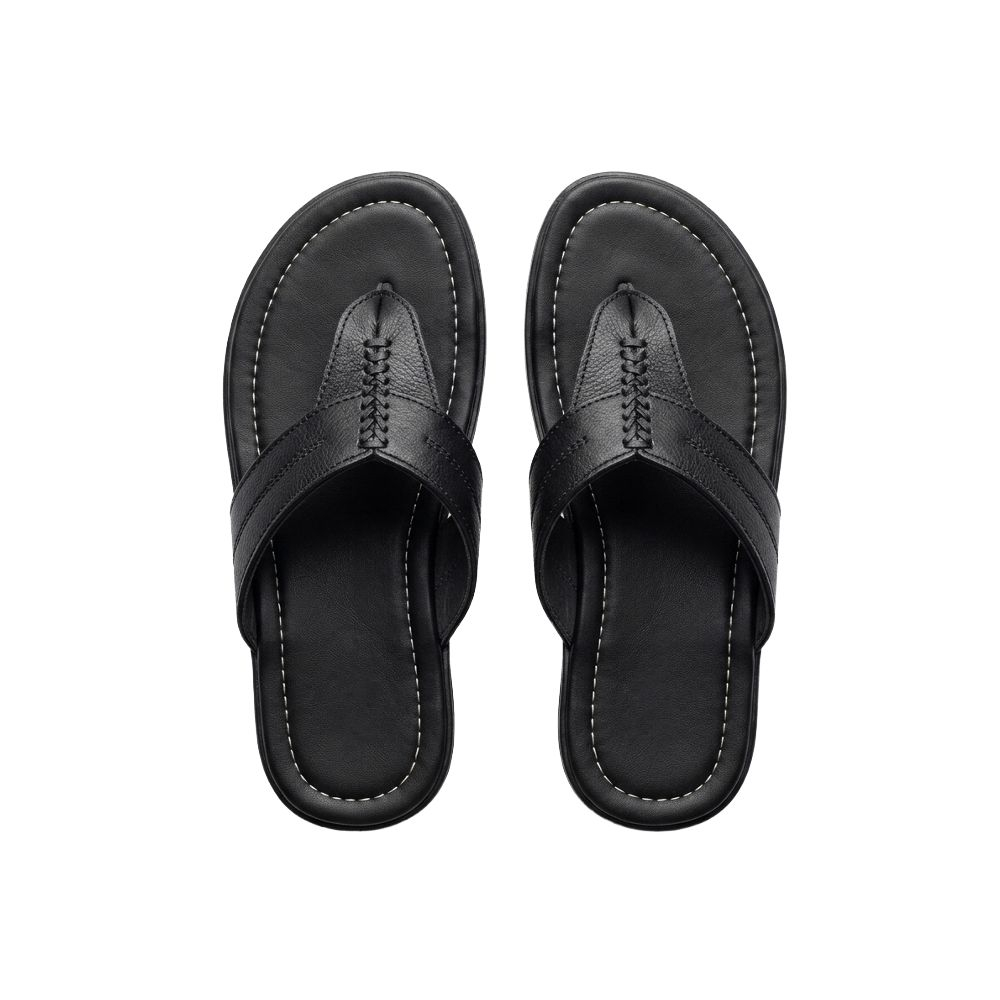 Mens Textured Black Thong Sandals with contrast stitching
