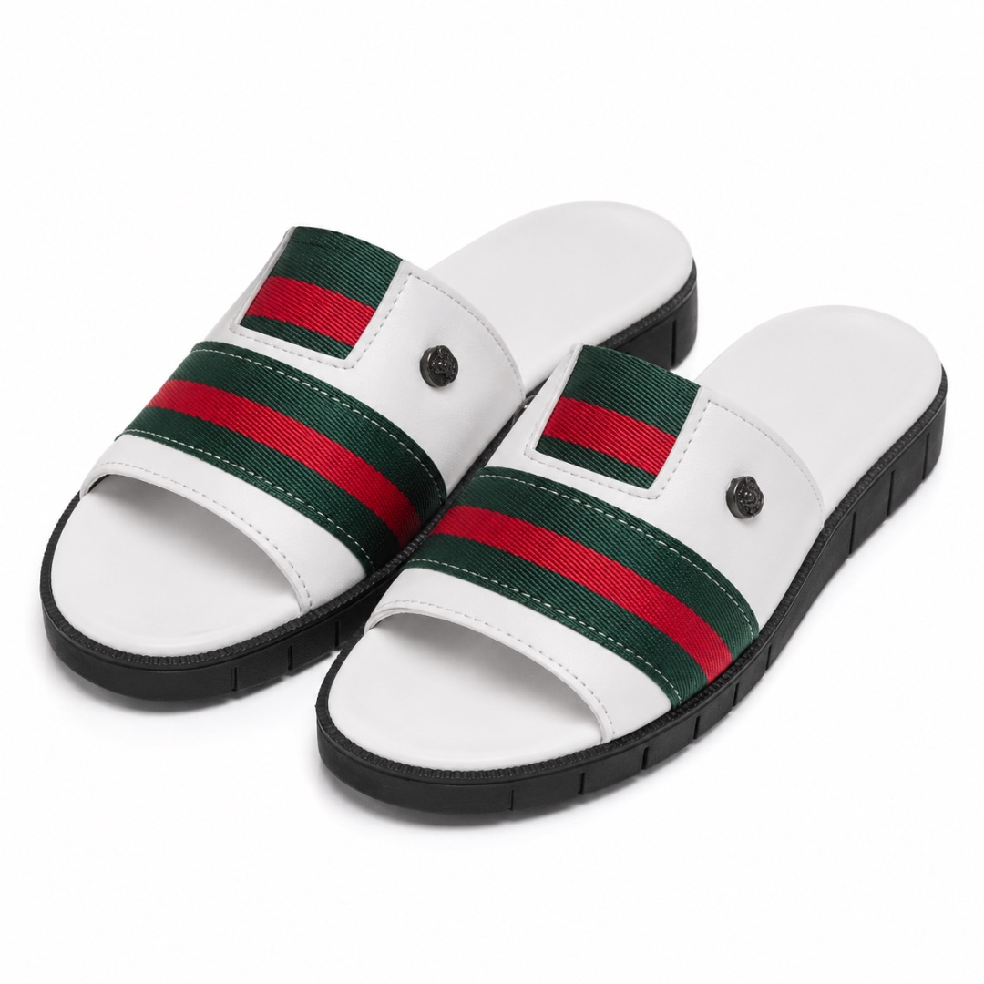 Luxury White Stripe Detail Slide Slippers